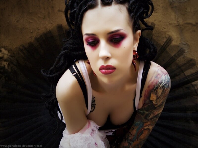 Woman with Tattoos and Makeup — Black, Dramatic