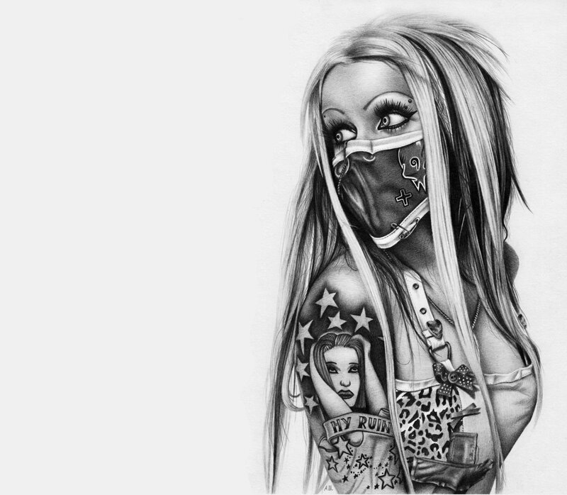Woman with Tattoos and Mask