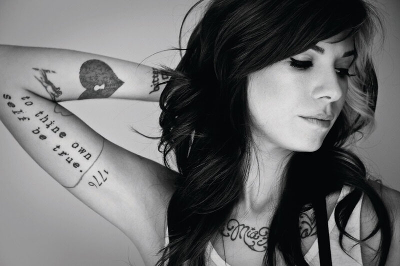 Woman with Tattoos — Black, Contemplative, Photograph