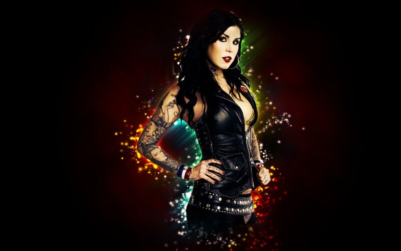 Woman with Tattoos — Black, Dramatic, Digital Art, Leather Jacket