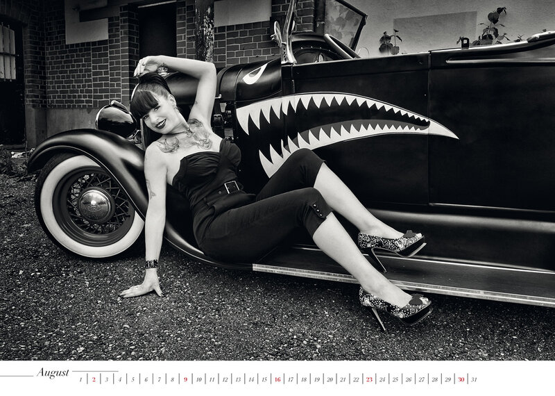 Woman with Tattoos — Black, Dramatic, Photograph, Car