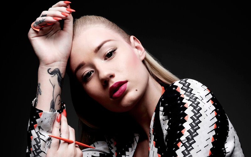Woman with Tattoos — Black, Dramatic, Photograph, Long Nails