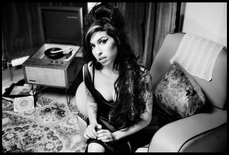 Woman with Tattoos — Black, Dramatic, Photograph, Record Player