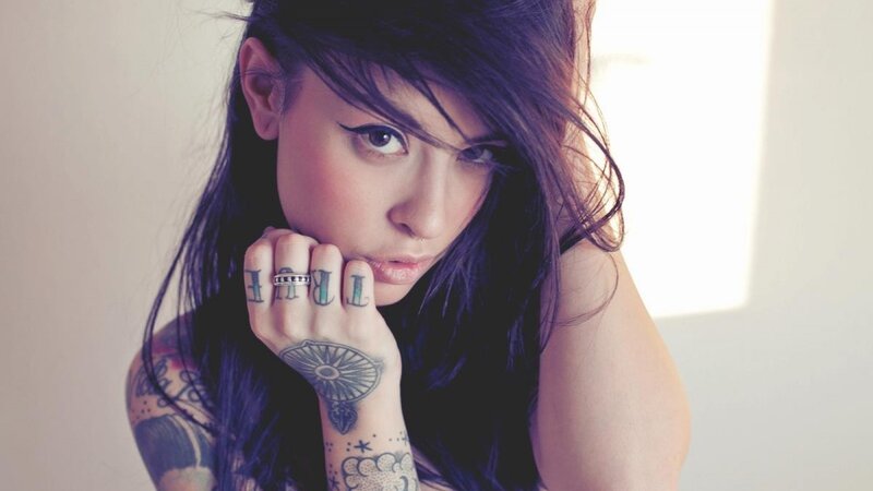 Woman with Tattoos — Black, Dramatic, Photograph, Ring, Dark Hair