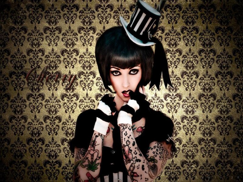 Woman with Tattoos — Black, Dramatic, Photograph, Top Hat