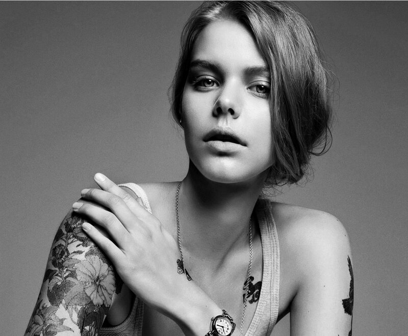 Woman with Tattoos — Black, Dramatic, Photograph, Watch