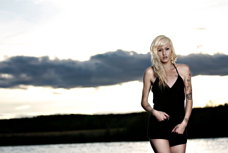 Woman with Tattoos — Black, Dramatic, Sunset
