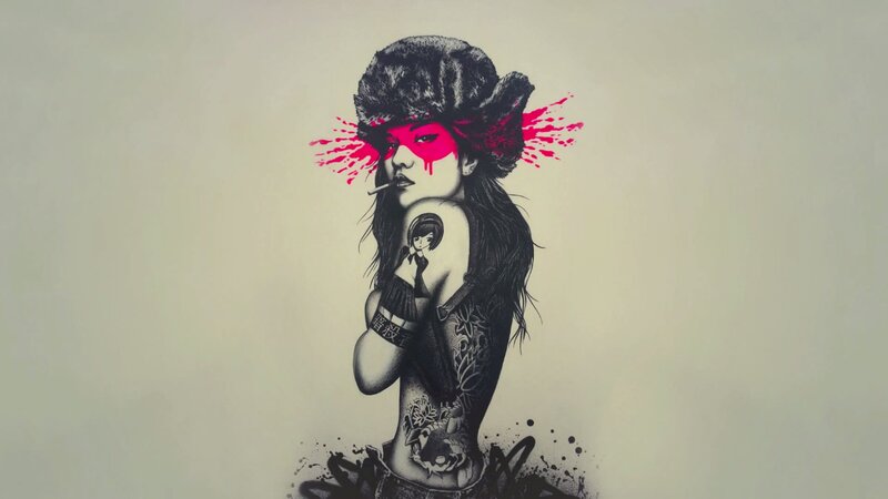 Woman with Tattoos — Black, Edgy