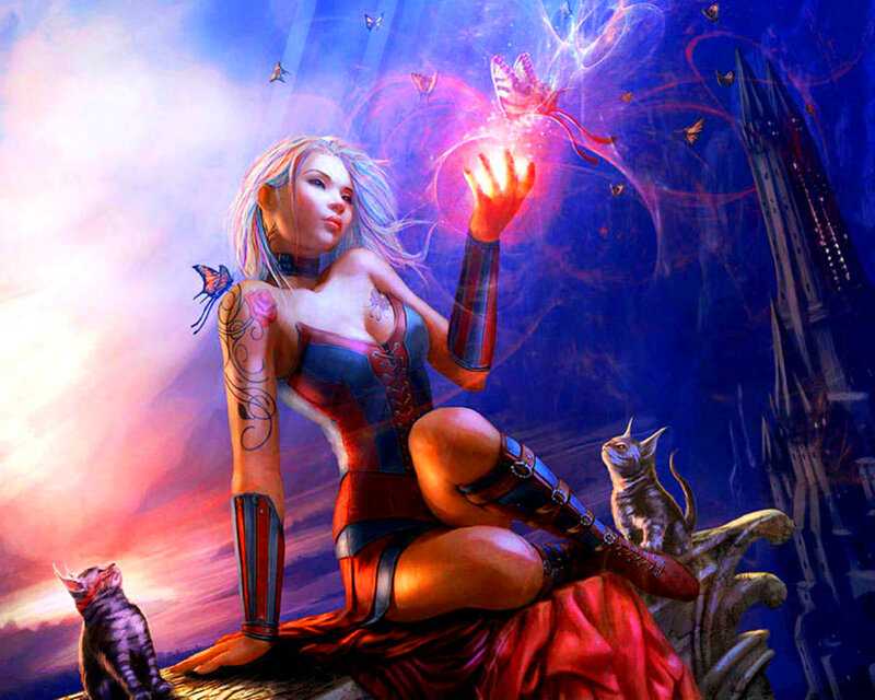 Woman with Tattoos — Blue, Dramatic, Sunset