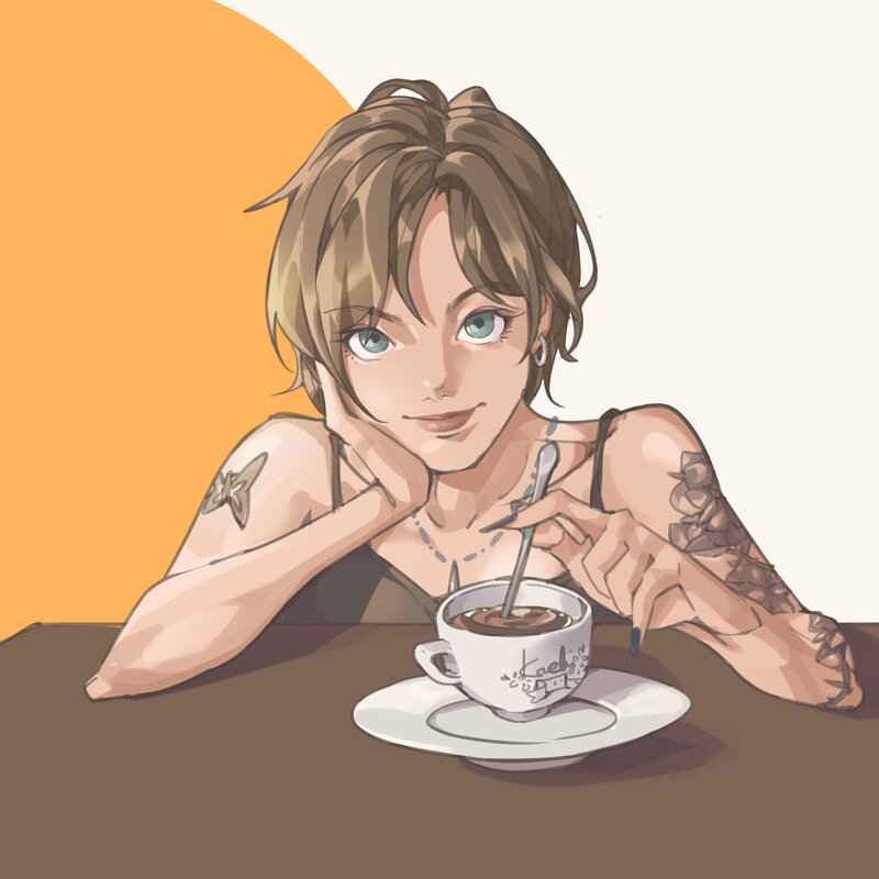Woman with Tattoos — Brown, Calm