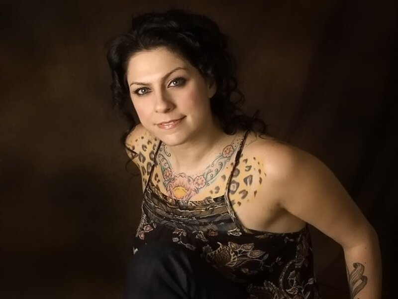 Woman with Tattoos — Brown, Dramatic, Photograph, Dark Hair
