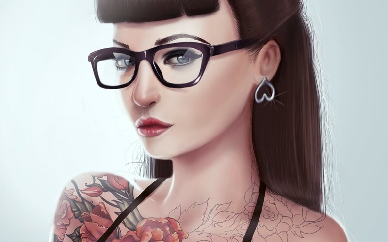 Woman with Tattoos — Brown, Neutral, Digital Art