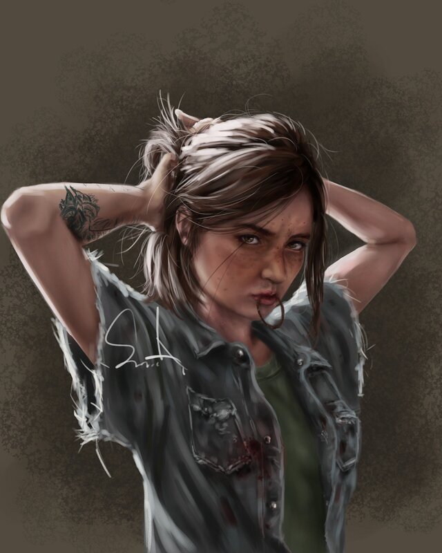 Woman with Tattoos — Gray, Dramatic, Digital Art