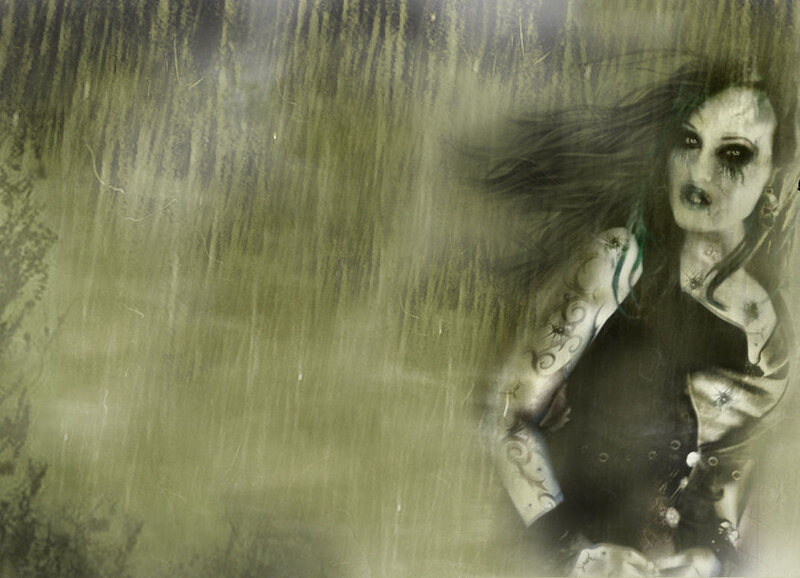 Woman with Tattoos — Green, Dramatic