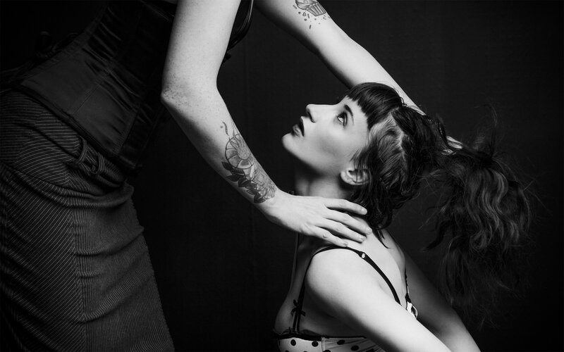 Woman with Tattoos in Black and White — Dramatic