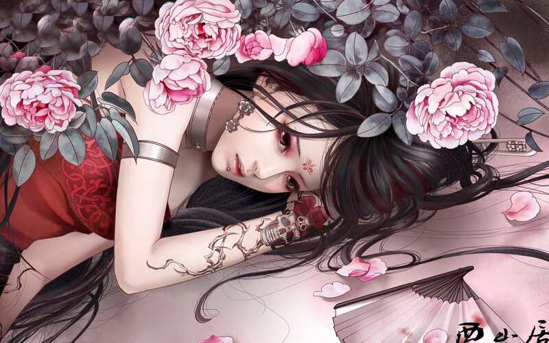 Woman with Tattoos — Pink, Dramatic