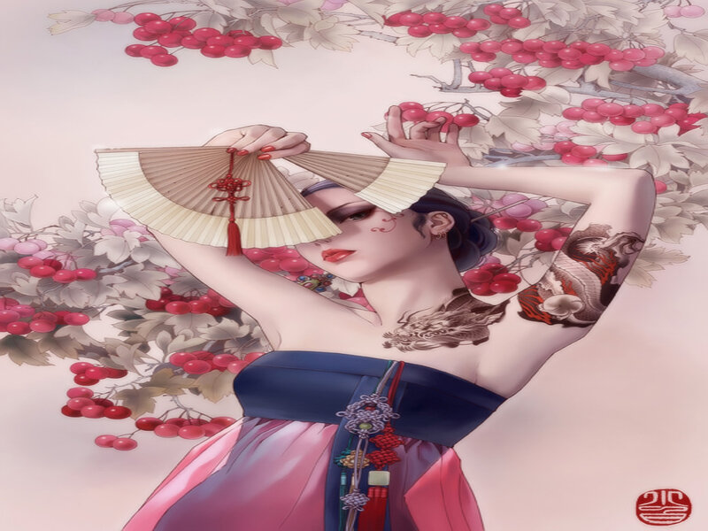 Woman with Tattoos — Pink, Serene