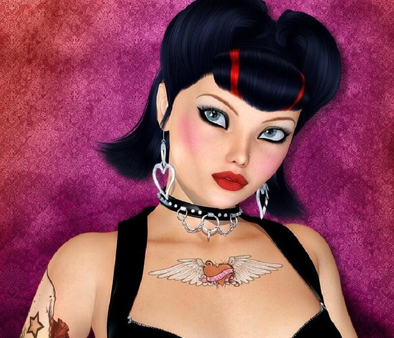 Woman with Tattoos — Purple, Dramatic