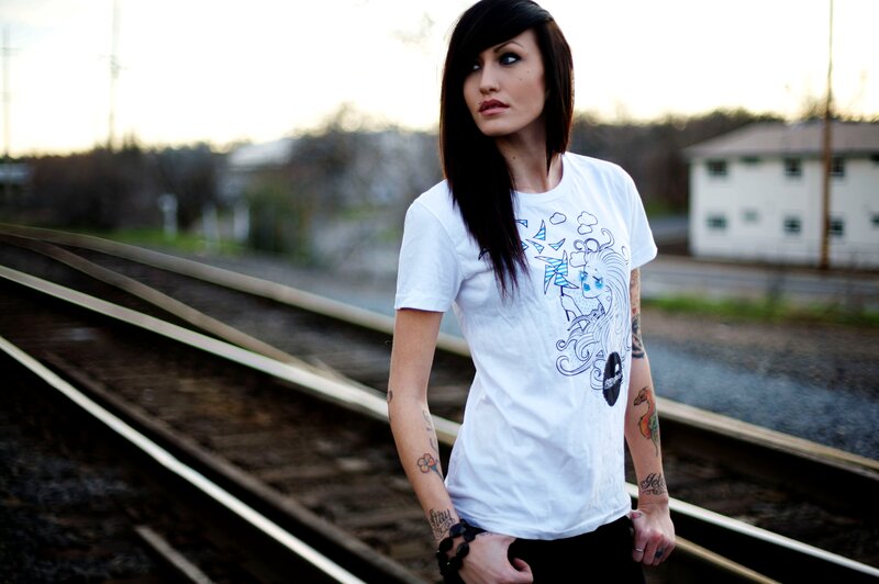Woman with Tattoos — White, Dramatic, Sunset, Photograph