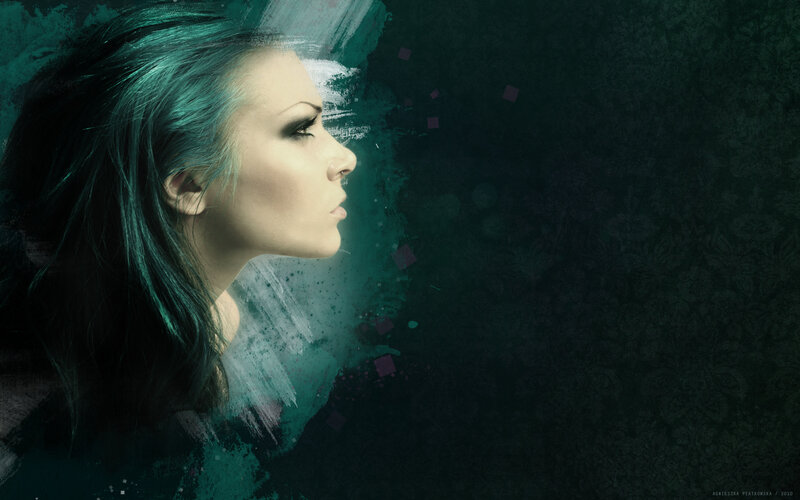 Woman with Teal Hair — Dramatic, Digital Art