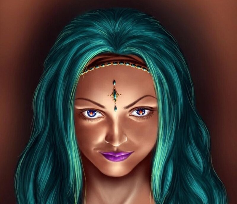 Woman with Teal Hair — Dramatic