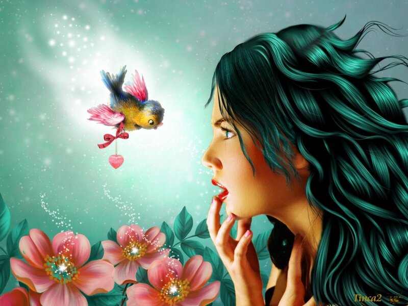 Woman with Teal Hair — Dreamy, Digital Art