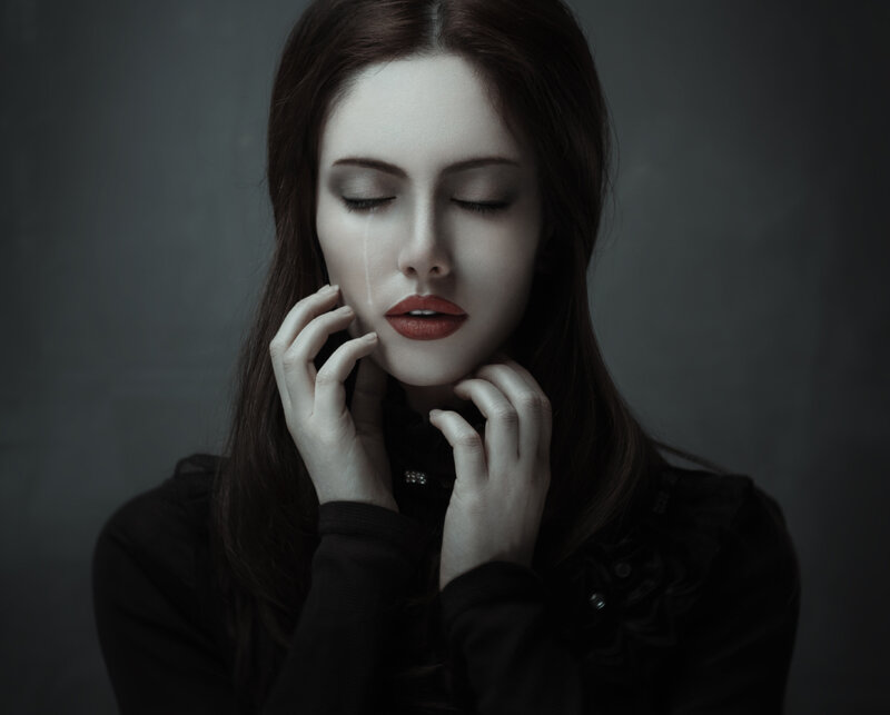 Woman with Tear — Black, Dramatic, Photograph