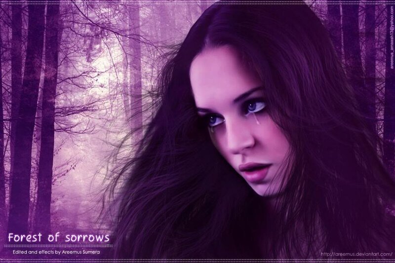 Woman with Tear in Forest — Purple