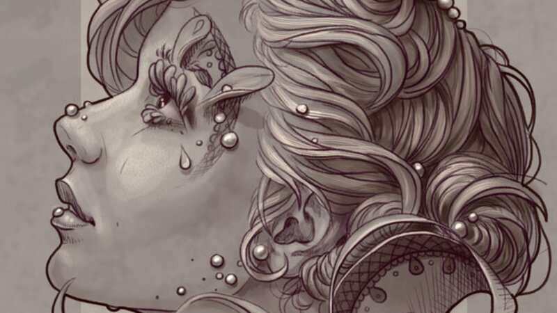 woman with tears and pearls