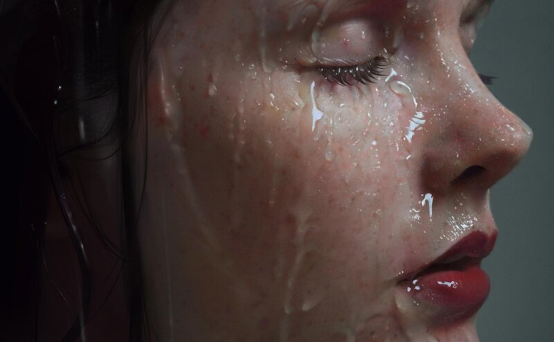 woman with tears on face