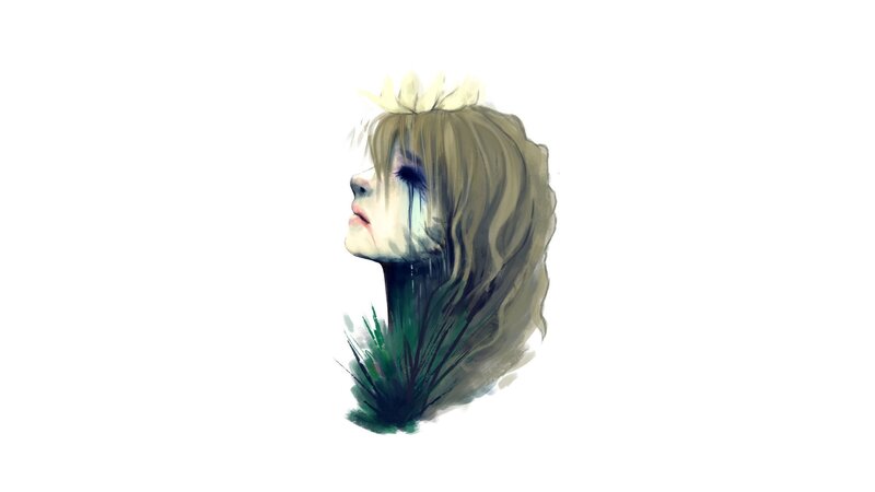 Woman with Tears — White, Dramatic