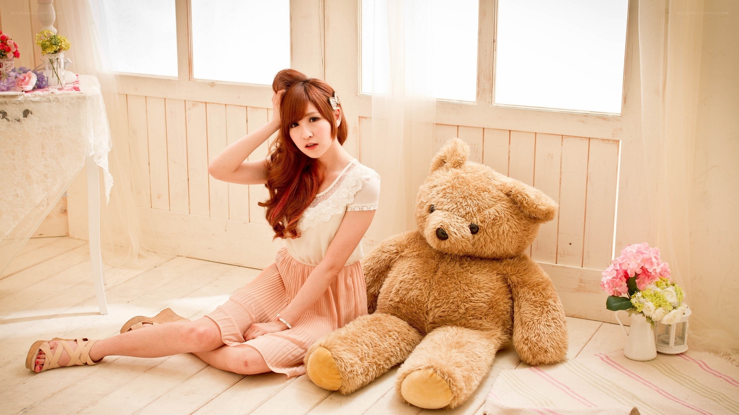 woman with teddy bear