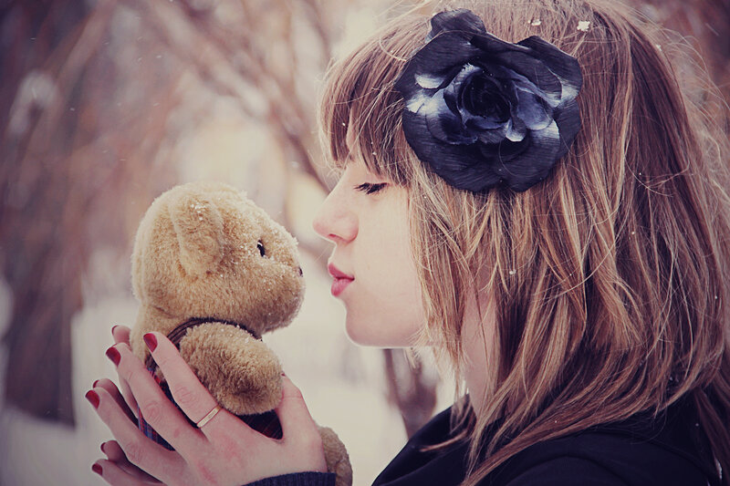woman with teddy bear
