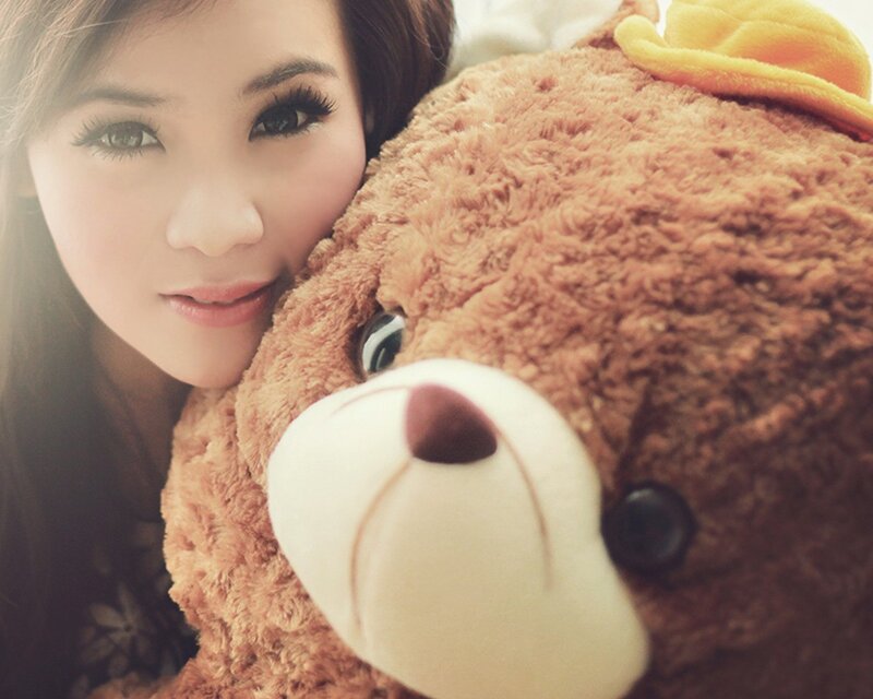 Woman with Teddy Bear — Brown, Calm, Photograph, Teddy Bear