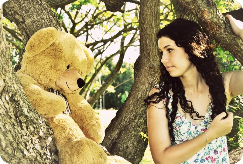 Woman with Teddy Bear — Brown, Serene