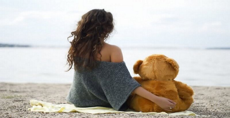 Woman with Teddy Bear — Gray
