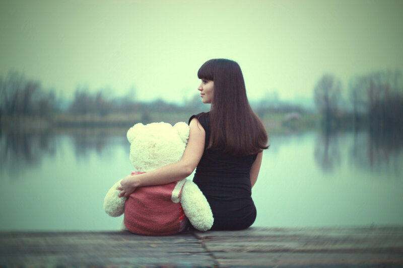 Woman with Teddy Bear — Green