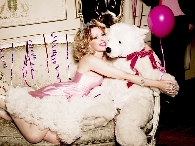 Woman with Teddy Bear — Pink, Festive, Photograph
