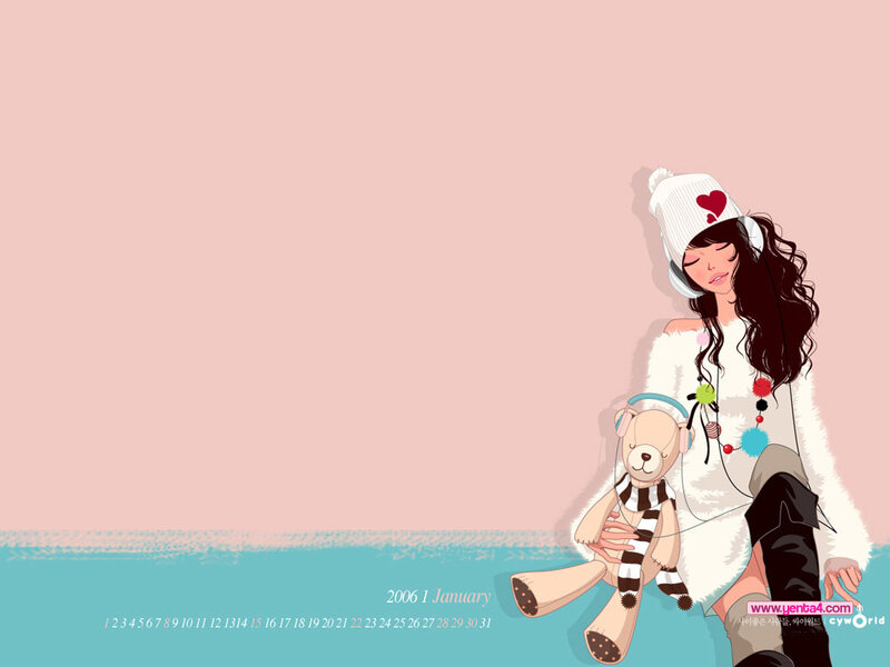 Woman with Teddy Bear — Pink