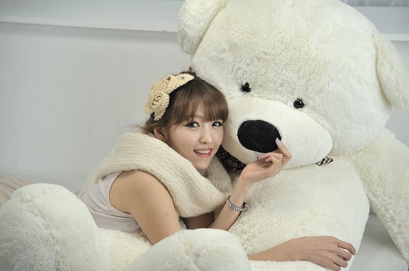 Woman with Teddy Bear — White, Calm, Photograph, Teddy Bear, Scarf