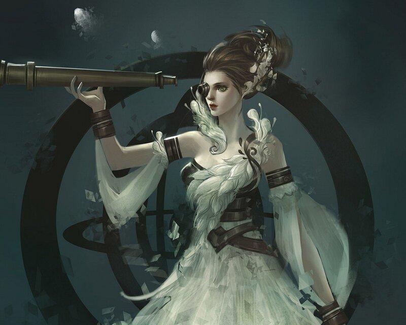 woman with telescope and goggles