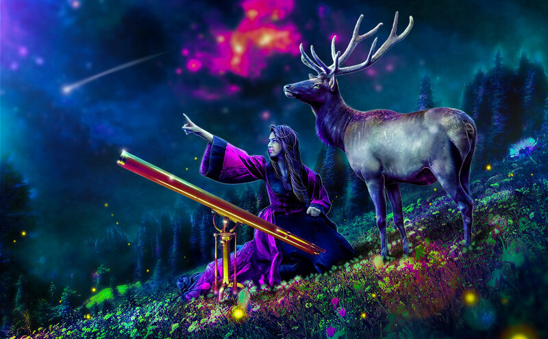 Woman with Telescope — Purple