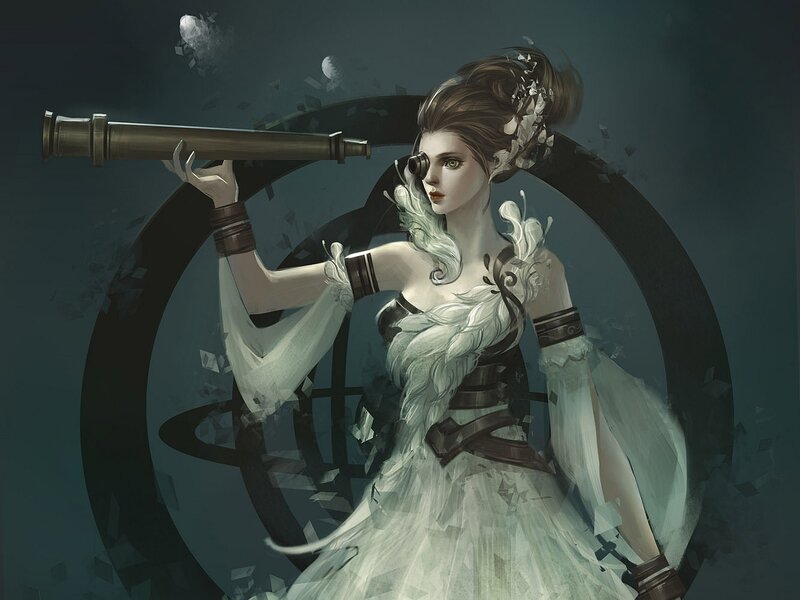 Woman with Telescope — White