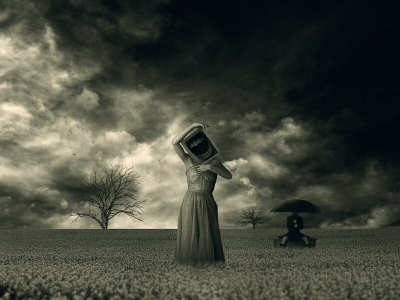 Woman with Television Head — Gray