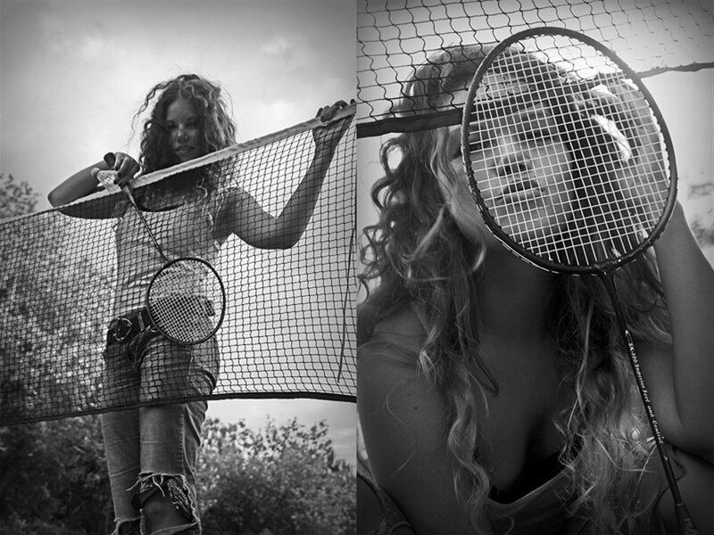 Woman with Tennis Racket — Black