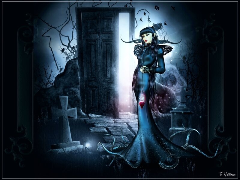 Woman with Tentacles in Graveyard