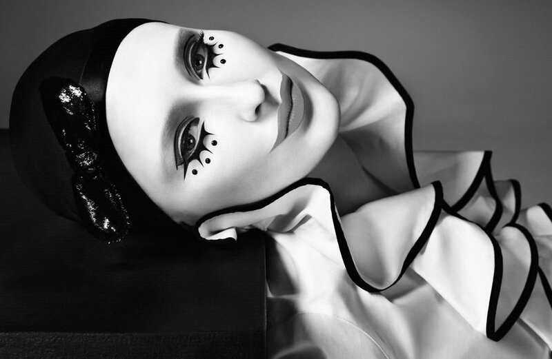 Woman with Theatrical Makeup — Black, Dramatic, Photograph, Hat