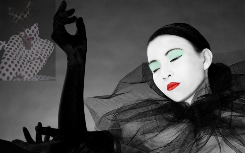 Woman with Theatrical Makeup — Black, Dramatic, Photograph