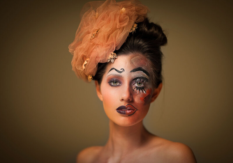 Woman with Theatrical Makeup — Brown, Dramatic