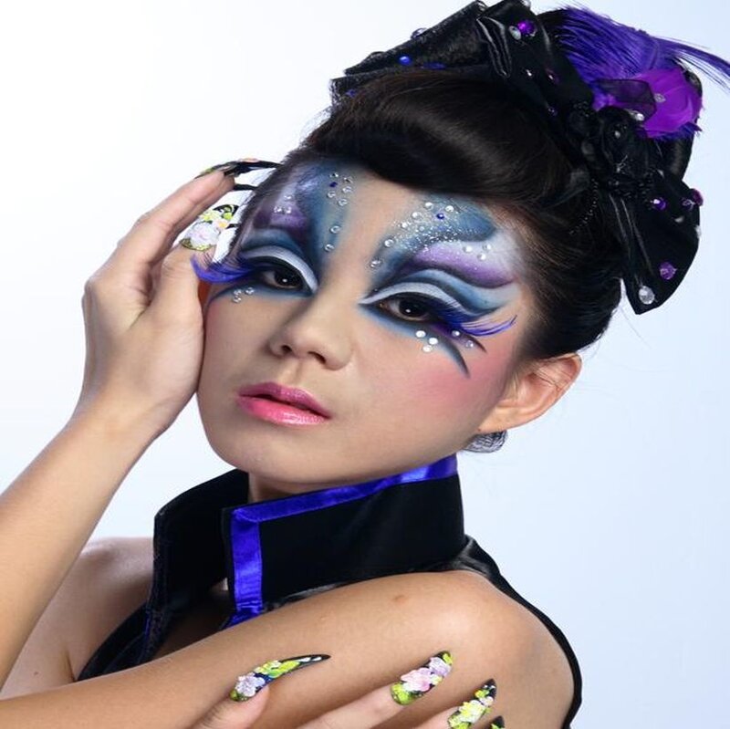 Woman with Theatrical Makeup — Purple, Dramatic